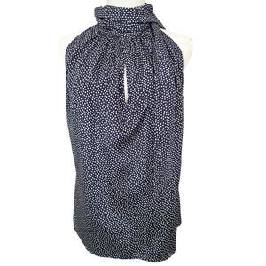 St. John Silk Sleeveless Polka Dot Halter Mock Neck Bow Blouse